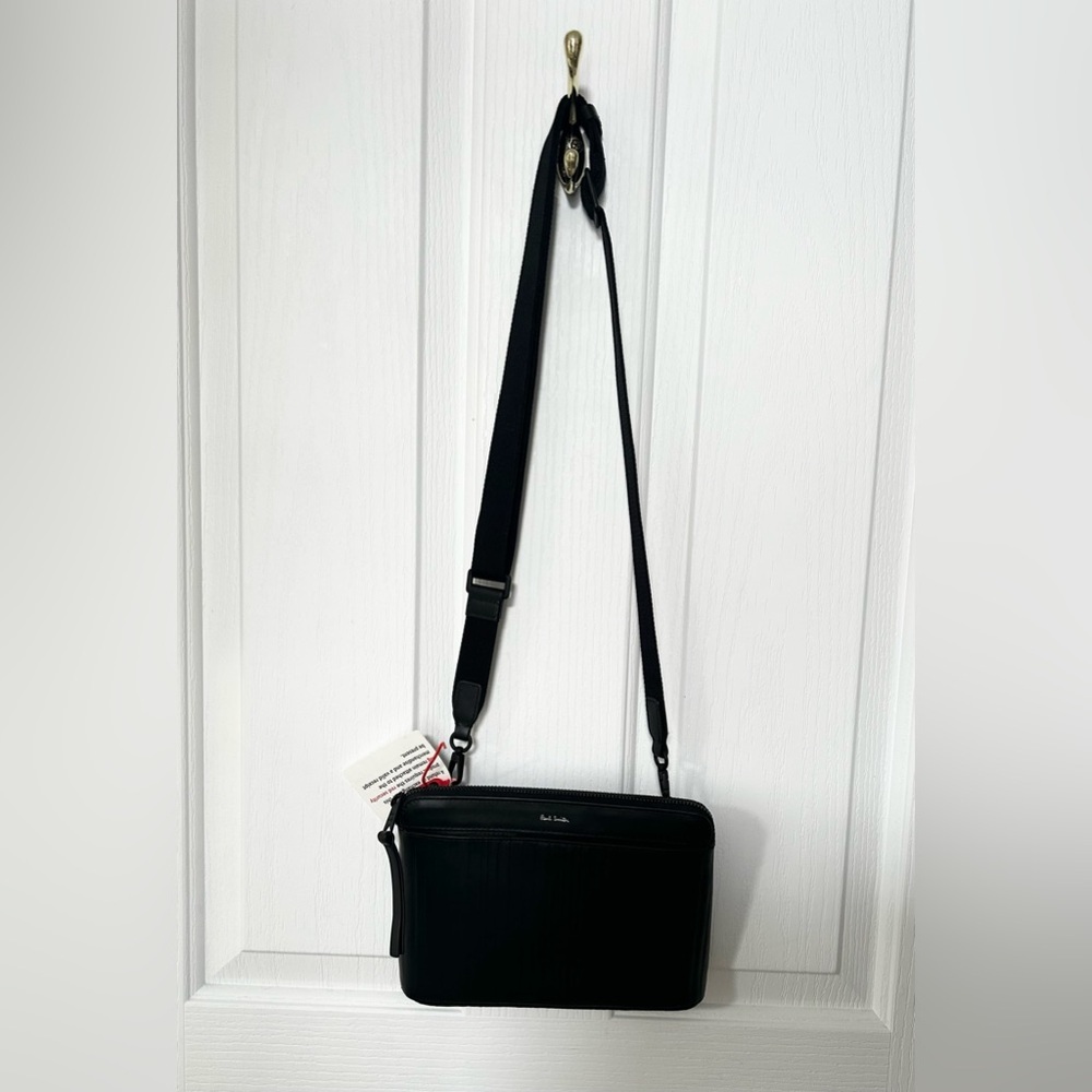 NWT PAUL SMITH Real Leather Shadow Stripe Crossbody Bag, Unisex, Black - Picture 7 of 7